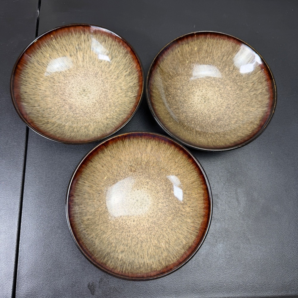 Set of 3 Pfaltzgraff Cambria Soup Cereal Bowls Brown Tan red Stoneware